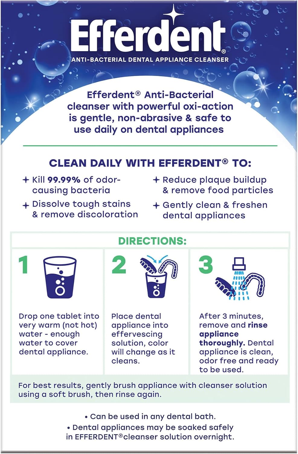 Efferdent Retainer Cleaning Tablets Denture Cleanser Tablets Dental Appliances