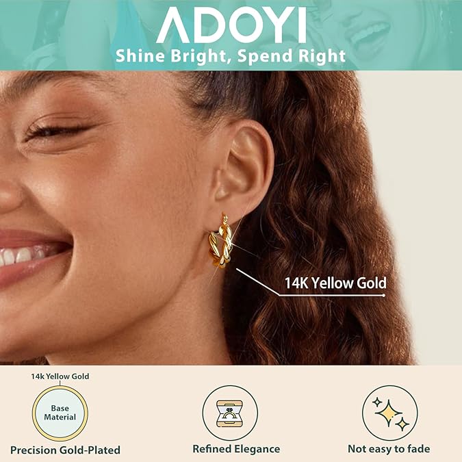 Adoyi 9 Pairs Gold Hoop Earrings Set for Women s Gold Twisted Huggie Hoops Earrings 14K 18K Gold Plated for Girls Gift Lightweight