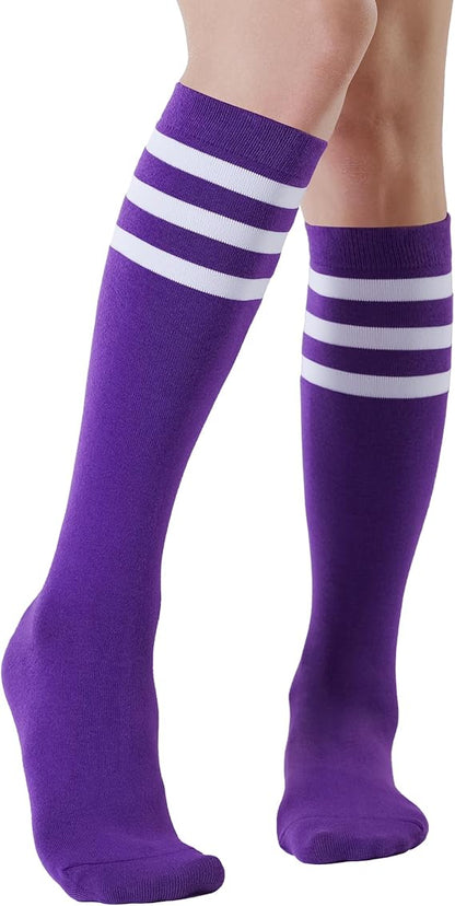 Women's Knee High Athletic Socks Stripe Tube Outdoor Sport Socks