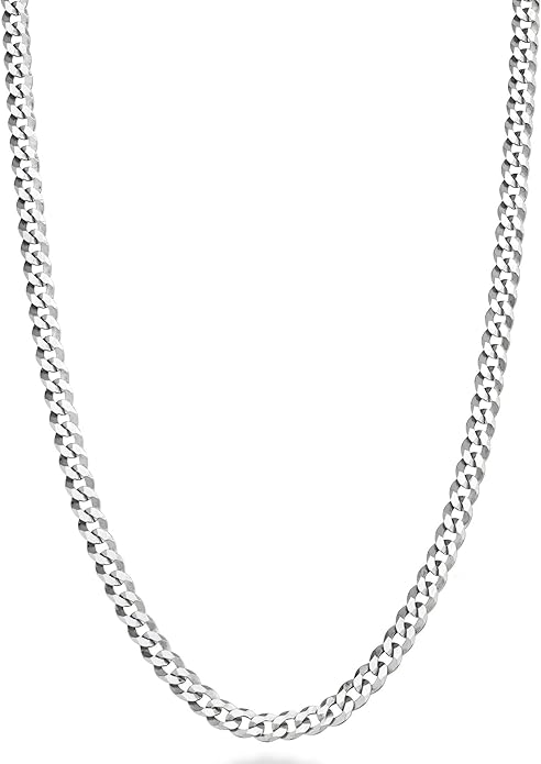 Italian Solid 925 Sterling Silver 3.5mm Diamond Cut Cuban Link Curb Chain Necklace for Women Men, Made in Italy