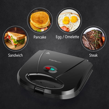 Sandwich Maker with Non-stick Deep Grid Surface for Egg, Ham, Steaks Compact Electric Grill Tostadora de Pan Black, ETL Certificated, Roy