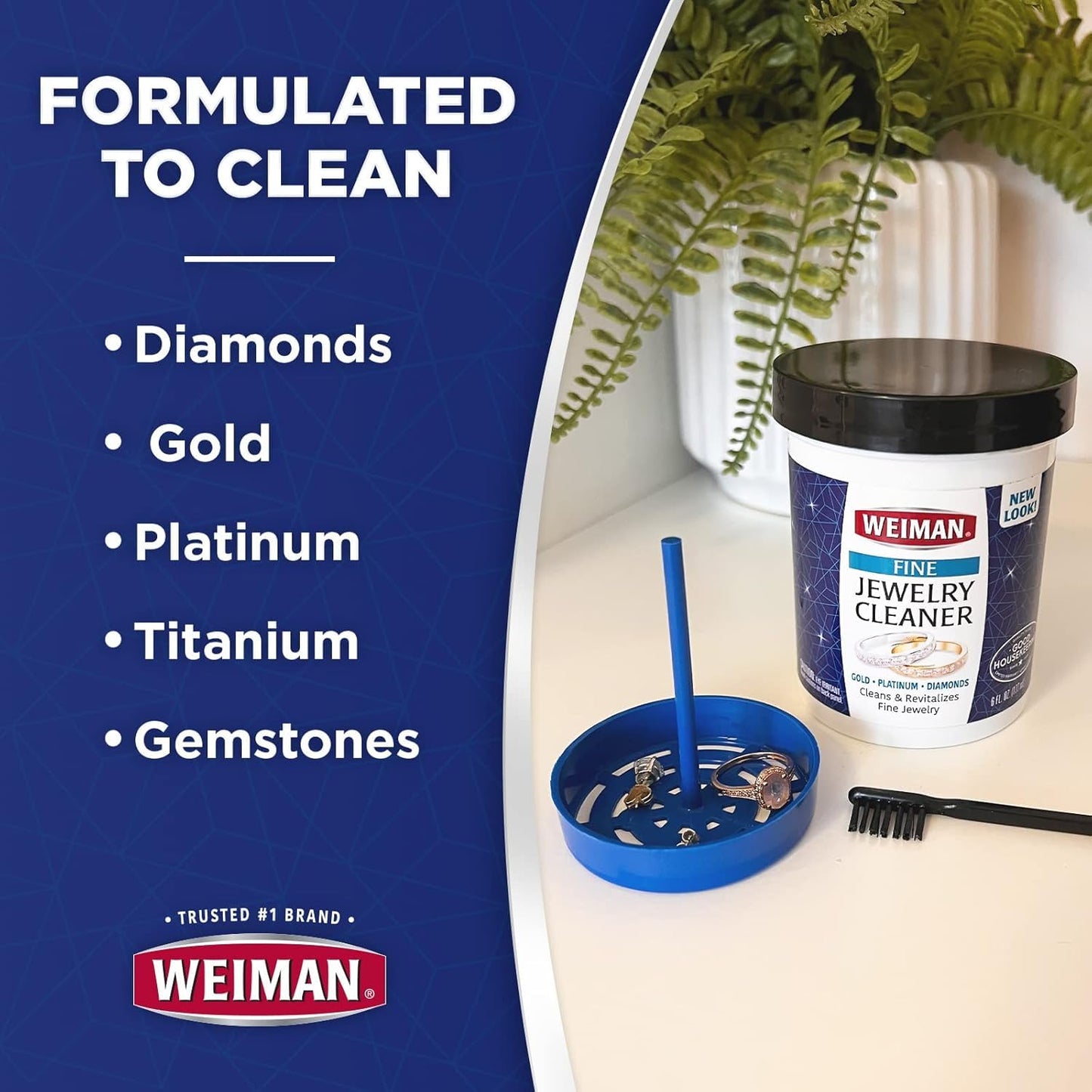 Fine Jewelry Cleaner Liquid with Cleaning Brush – Restores Shine & Brilliance to Gold, Platinum, Precious Gemstones & Diamond Jewelry, 6 Oz