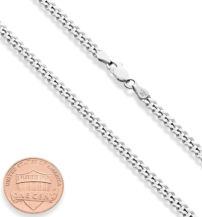 Italian Solid 925 Sterling Silver 3.5mm Diamond Cut Cuban Link Curb Chain Necklace for Women Men, Made in Italy