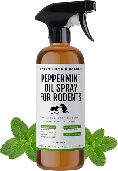 Peppermint Oil Spray for Rodents, Mouse, Squirrels (16oz, Pet Safe). Rodent Repellent Outdoor for Car Engines, Mice, Rat, Bat, House, Plants