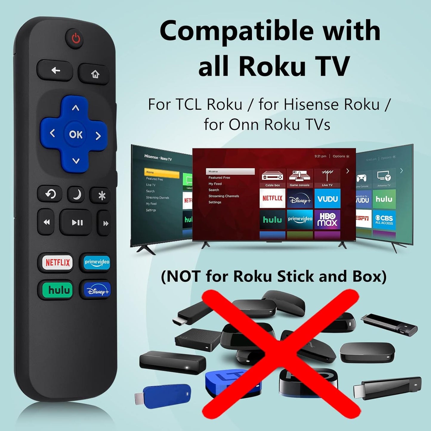 2pack Remote Control Replacement for All Roku TV,TCL/Hisense/Onn Roku