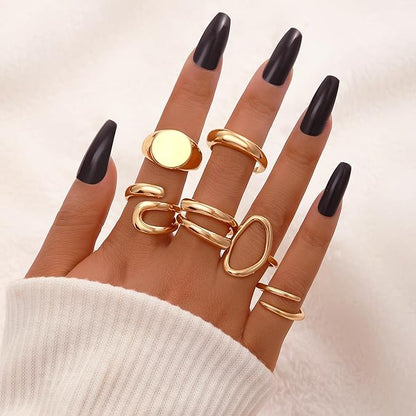 FAXHION 12PCS Gold Stackable Rings Set for Women, 18K Gold Plated Open Stacking Knuckle Ring, Adjustable Chunky Signet Rings for Gift