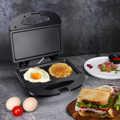 Sandwich Maker with Non-stick Deep Grid Surface for Egg, Ham, Steaks Compact Electric Grill Tostadora de Pan Black, ETL Certificated, Roy