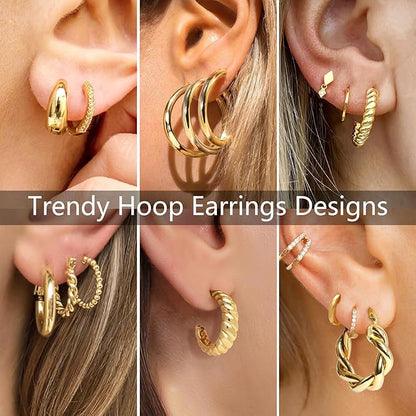 Adoyi 9 Pairs Gold Hoop Earrings Set for Women s Gold Twisted Huggie Hoops Earrings 14K 18K Gold Plated for Girls Gift Lightweight