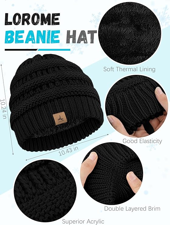 Winter Beanie Hat Scarf Gloves, Warm Fleece Knit Winter Hats Touch Screen Gloves Neck Scarf Set Winter Gifts for Unisex Adult