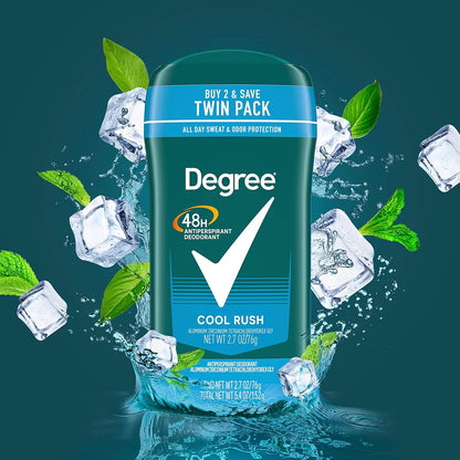 Degree Men Original Antiperspirant Deodorant Cool Rush Twin Pack 48-Hour Sweat & Odor Protection Antiperspirant For Men 2.7 oz