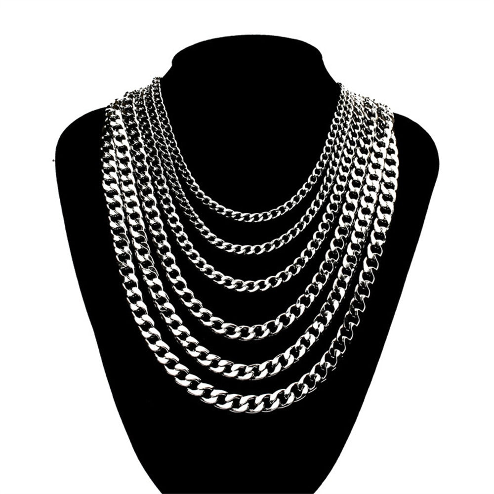 2-15mm Men's 316L Stainless Steel Silver Curb Link NK Necklace Chain