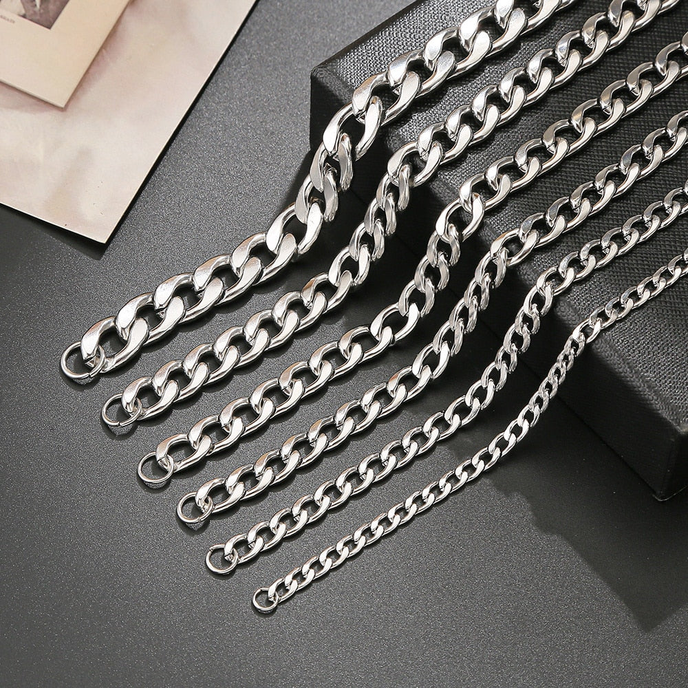 2-15mm Men's 316L Stainless Steel Silver Curb Link NK Necklace Chain