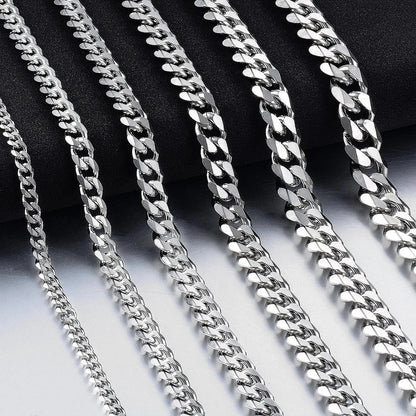 2-15mm Men's 316L Stainless Steel Silver Curb Link NK Necklace Chain