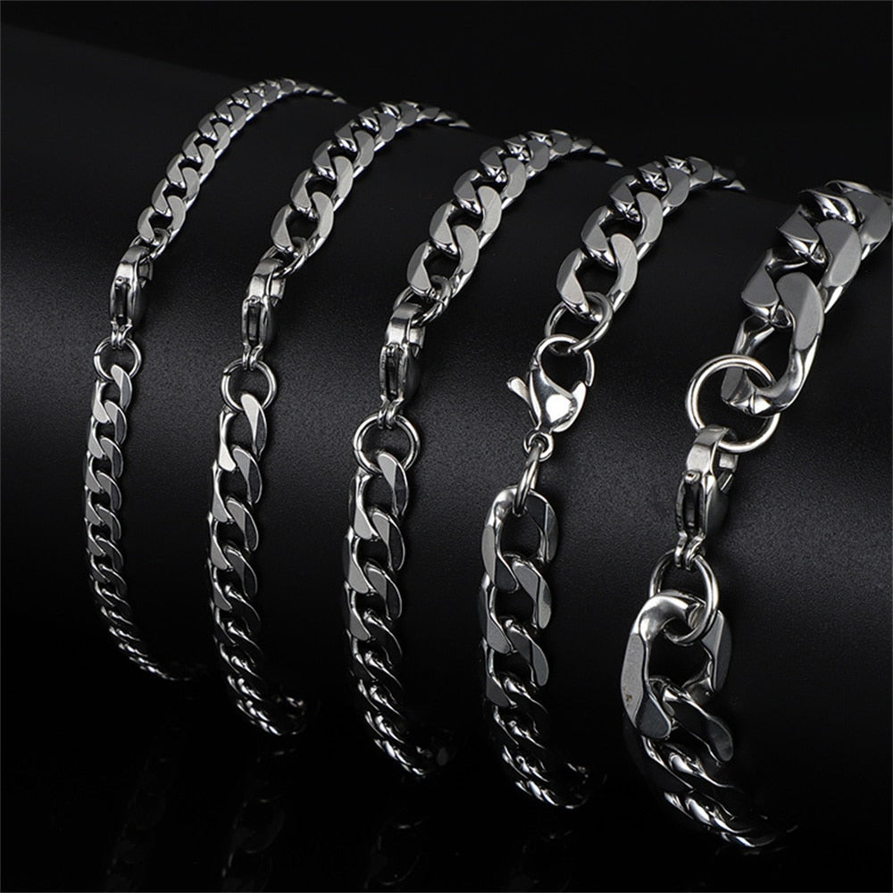 2-15mm Men's 316L Stainless Steel Silver Curb Link NK Necklace Chain