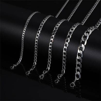 2-15mm Men's 316L Stainless Steel Silver Curb Link NK Necklace Chain