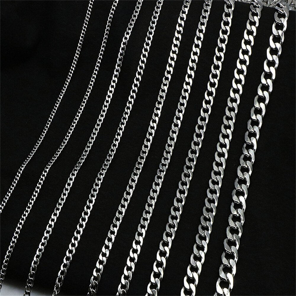 2-15mm Men's 316L Stainless Steel Silver Curb Link NK Necklace Chain